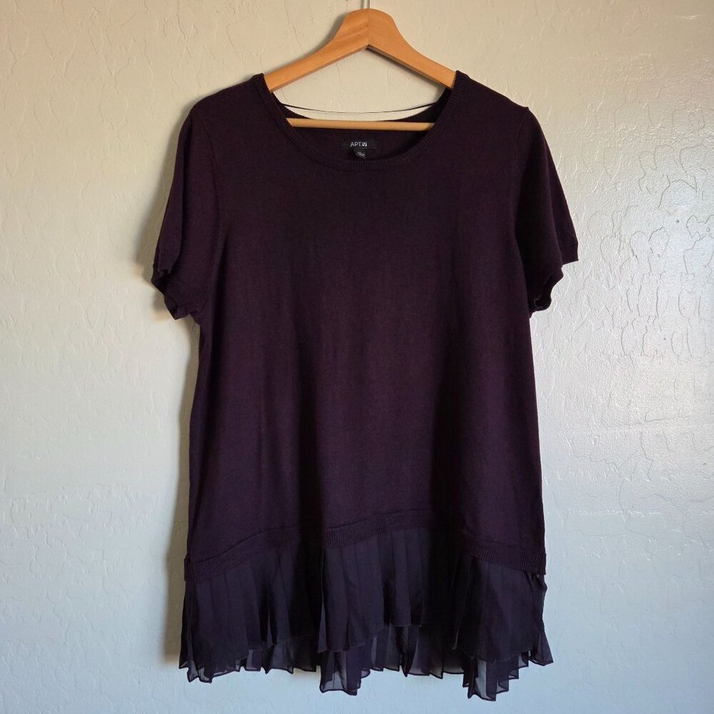 Apt.9 Pleated Hem Knit Short Sleeve Tunic Sweater Plum Purple Size Women's Large